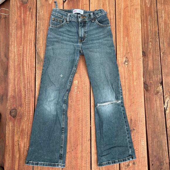 Wrangler Girls Jeans 10 Slim Bootcut Adjustable Waist Busted Knee Y2K Denim - Picture 1 of 16